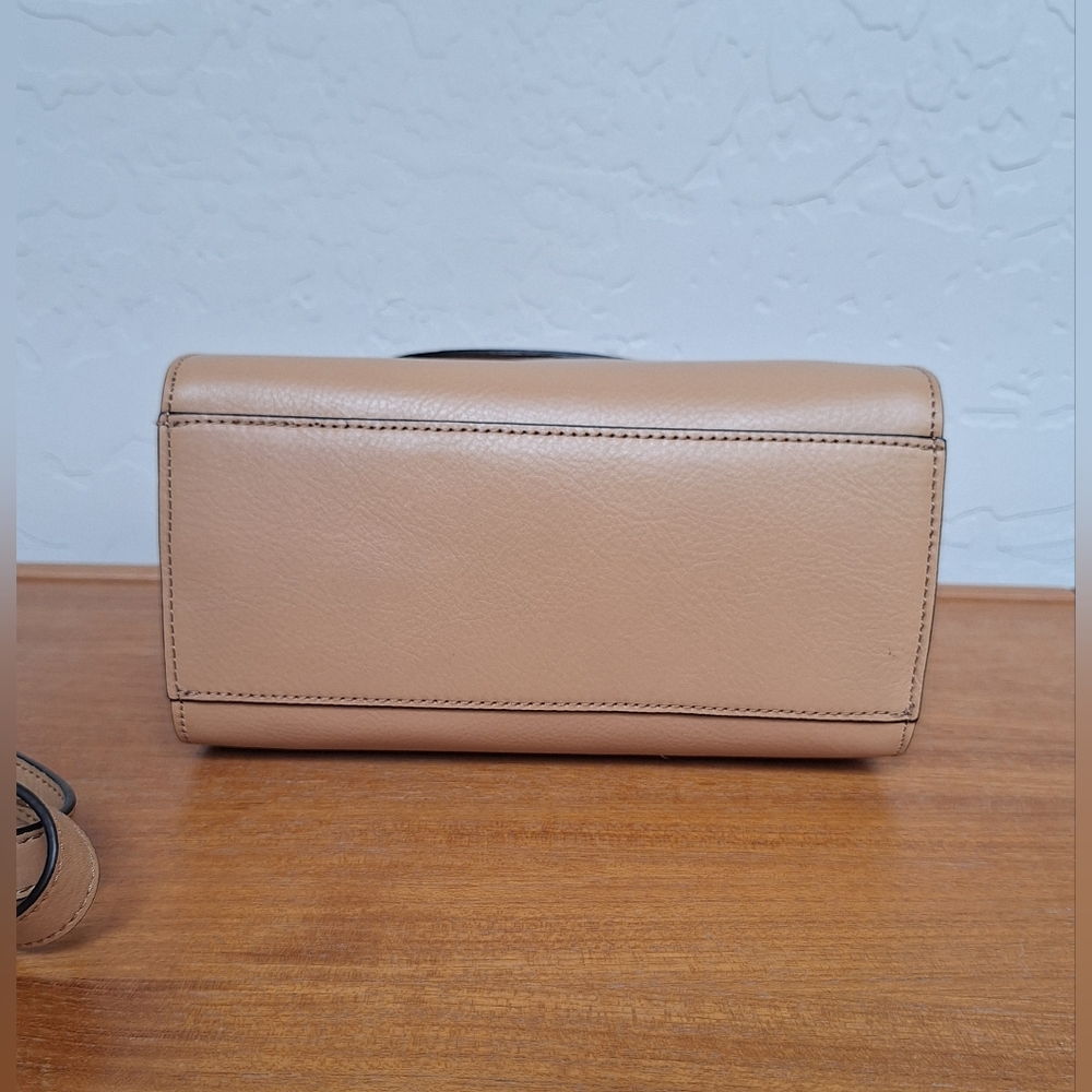 Kate Spade Tan Leather Satchel Crossbody Structured Trapezoid Camel Neutral NEW - Picture 7 of 15